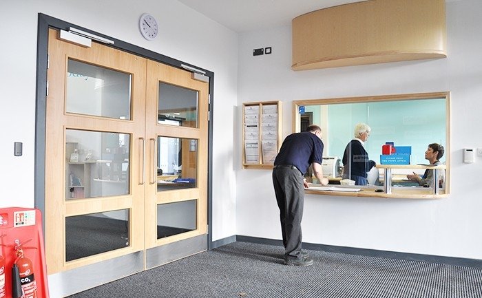 Fire-rated glass in the doors